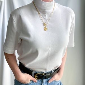 🤍White Mock Turtle Short Sleeve Blouse